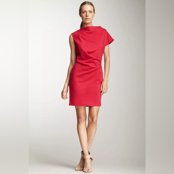 NWT $298 C & T Single Cap Sleeve Ruched Dress, Crush Berry, Size 4 - Picture 1 of 4